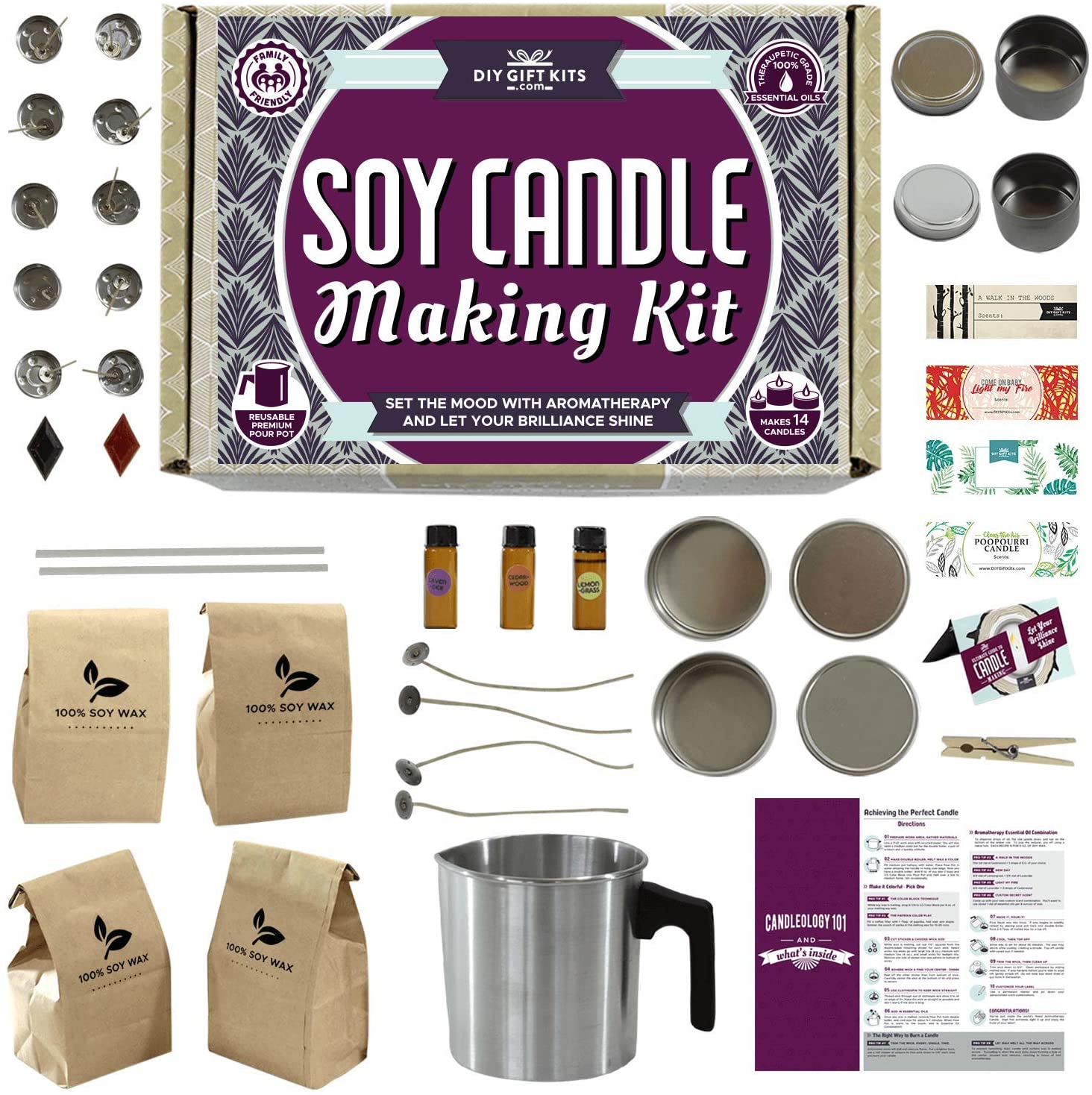 Hearth & Harbor Natural Soy Wax and DIY Candle Making Supplies - Supply Kit  - Natural Soy Wax - Cotton Wicks, Centering Tools, Candle Wax Flakes and  More - 5 Pounds