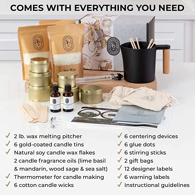 Candle Making Kit Supplies, Soy Wax DIY Candle Craft Tools Including Candle Make Pouring Pot, Candle Wicks, Wicks Sticker, 3-Hole Candle Wicks Holder