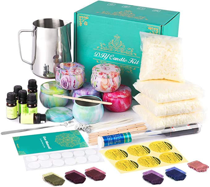 Soy wax candle making kit: 6 tins fragrance jug & thermometer 500g soy wax 