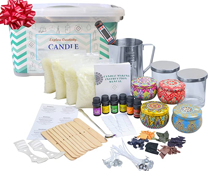 Candle Making Kit - Soy Wax Candle Making Set - Storage Box with Glass Jars  & Complete Candle Making Supplies - DIY Craft Kits for Adults - Arts and