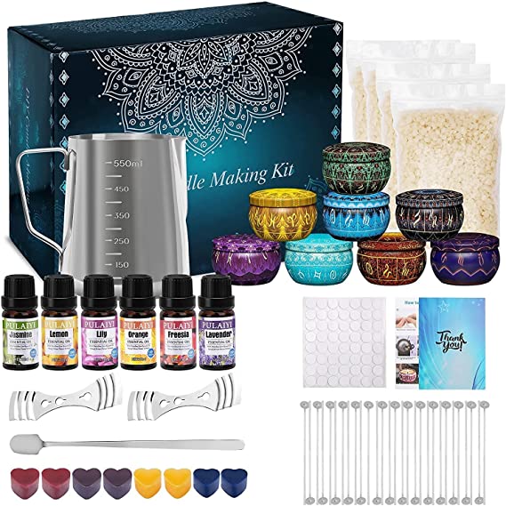 Candle Making Supplies Kit for Adults Kids, DIY Scented Candle Making Kits Including Soy Wax Wicks Scents Oils Dyes Melting Pot Tins Spoon, Festival