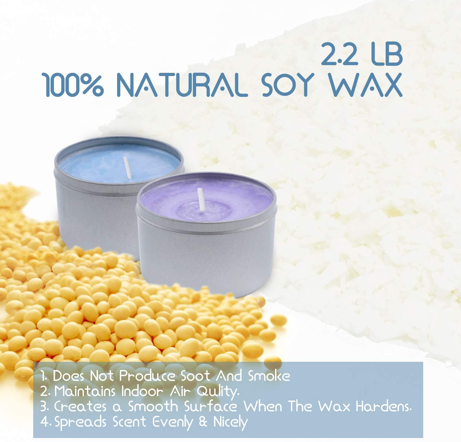 Hearth & Harbor Natural Soy Candle Wax for Candle Making with DIY Candle Making Supplies, 100 Cotton Wicks, 2 Metal Centering Devices and 100 Glue