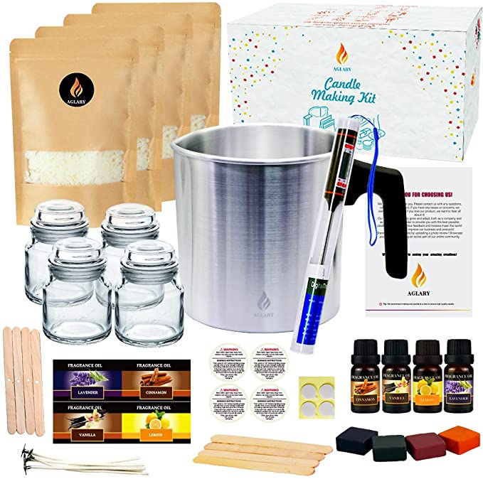 DIY Candle Making Kit, Candle Making Supplies Craft Kit, Arts and Crafts Set Includes 5 Bags of Colored Wax, 3 Glass Containers, 3 Wicks, 3 Wick