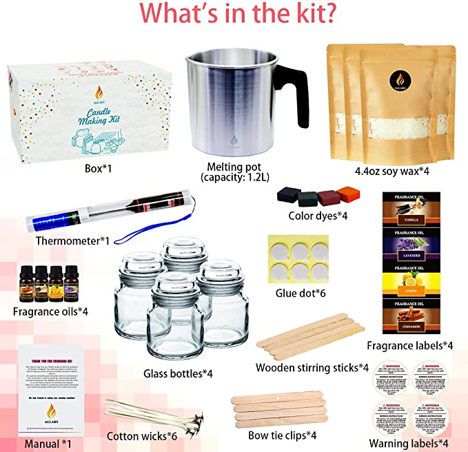 Candle Making KIT, Soy Wax, Melting Pot, Tin Containers, Wick Holder