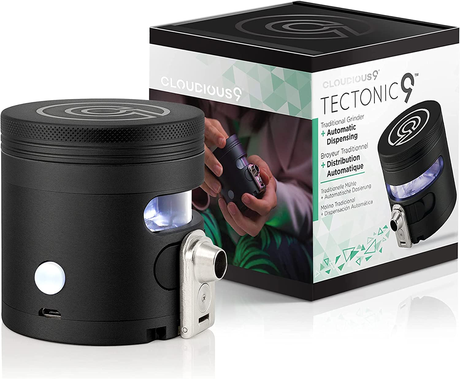Tectonic MANUAL Herb Grinder w/ AUTOMATIC Electric Herbal Spice Dispenser  Large 2.5 Aluminum Alloy