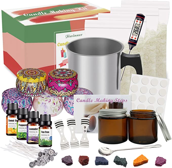 DIY Candle Making Kit Supplies, Complete Beginners Set with Soy Wax, Pot, Tins, Dyes, Wicks & More