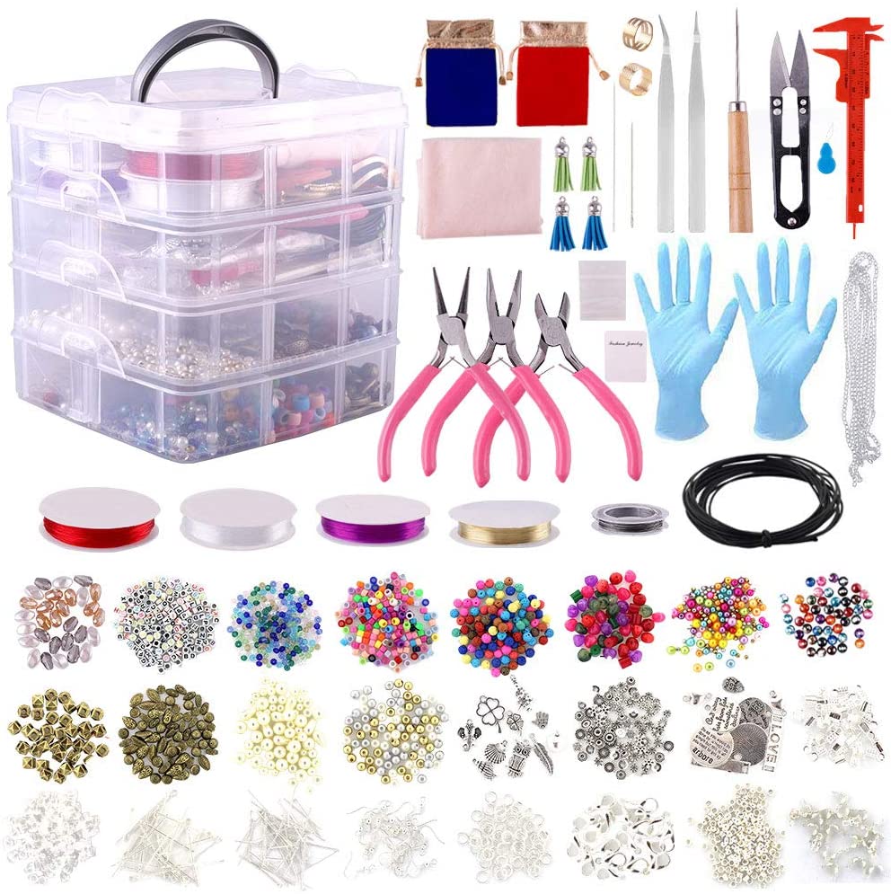 2020Pcs Jewelry Making Supplies Kit Earrings and Repair Tools Include  Jewelry Charms, Beads, Findings, Case and Beading Wire for Necklace  Bracelet