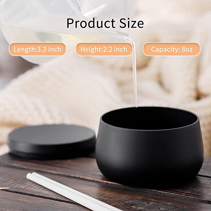 Candle Making Supplies Seamless Pot-Bellied Black Matt Finish Empty Candle Jars for Making Candles Bulk PMCDS2G 24 All-Black 8oz Candle Tins with Lids Candle Containers 