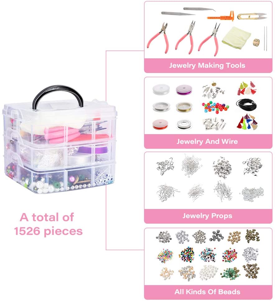 DoreenBow Jewelry Making Supplies, Jewelry Making Kit Tools 1526PCS Include  Jewelry Beads and Charms Findings Beading & Jewelry Making Wire for  Necklace Bracelets Earrings Making Kit for Adults Women