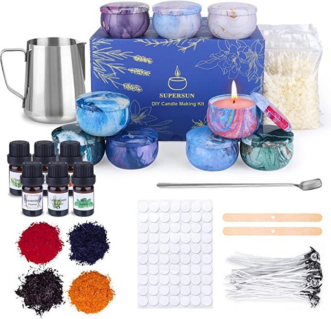 SUPERSUN Candles Making Kit for Adult - Christmas DIY Gift Supplies for Kid  and Beginner, Include Fragrance Oils, Candle Pouring Pitcher, Bees Wax,  Center Devices, Tins, Wicks, Dyes, Wicks Sticker