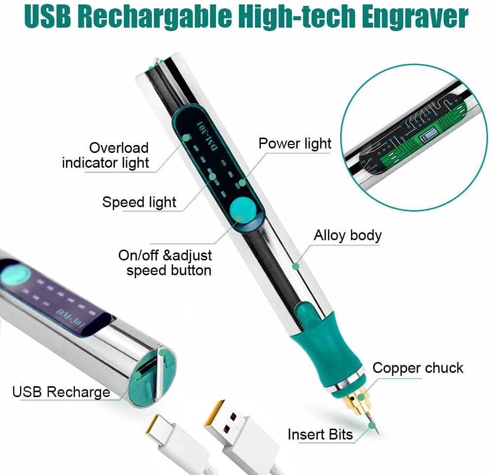 Engraving Pen with LED Light,USB Rechargeable Engraver Pen with 35bits,Mini  Electric Engraving Machines Etching Pen Cordless Handheld Etcher Engraver  Tool for DIY Jewelry Metal Wood Glass (Purple) - Yahoo Shopping