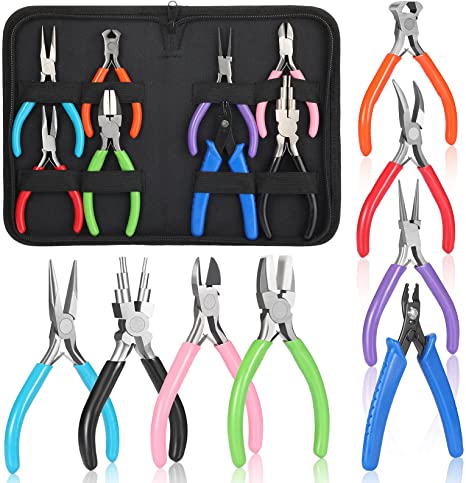 8 Pcs Jewelry Making Pliers Tool Kit, Needle Nose Pliers, Round Nose  Pliers, Wire Cutters, Crimping Pliers, Bent Nose Pliers, End Nippers, Bail  Making Pliers, Nylon Pliers for DIY (Multicolor)