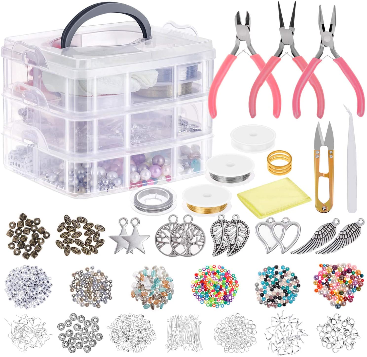 GCP Products Jewelry Making Supplies, Jewelry Making Tools Kit with Jewelry Pliers, Beading Wire, Jewelry Beads and Charms Fin