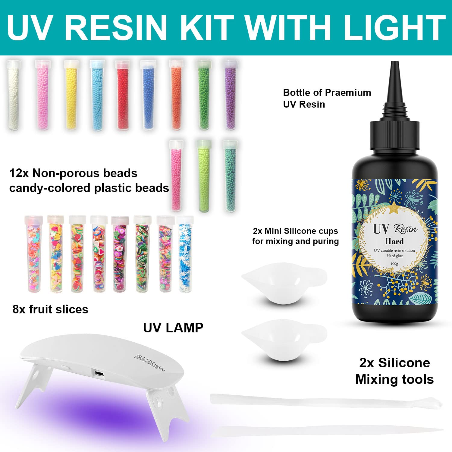 UV Resin Kit with Light -100g Upgraded Crystal Clear Hard for UV Resin  Casting DIY Kits Ultraviolet Curing Resin,UV Resin Set Supplies Art Crafts  DIY Necklace Pendant Jewelry Making