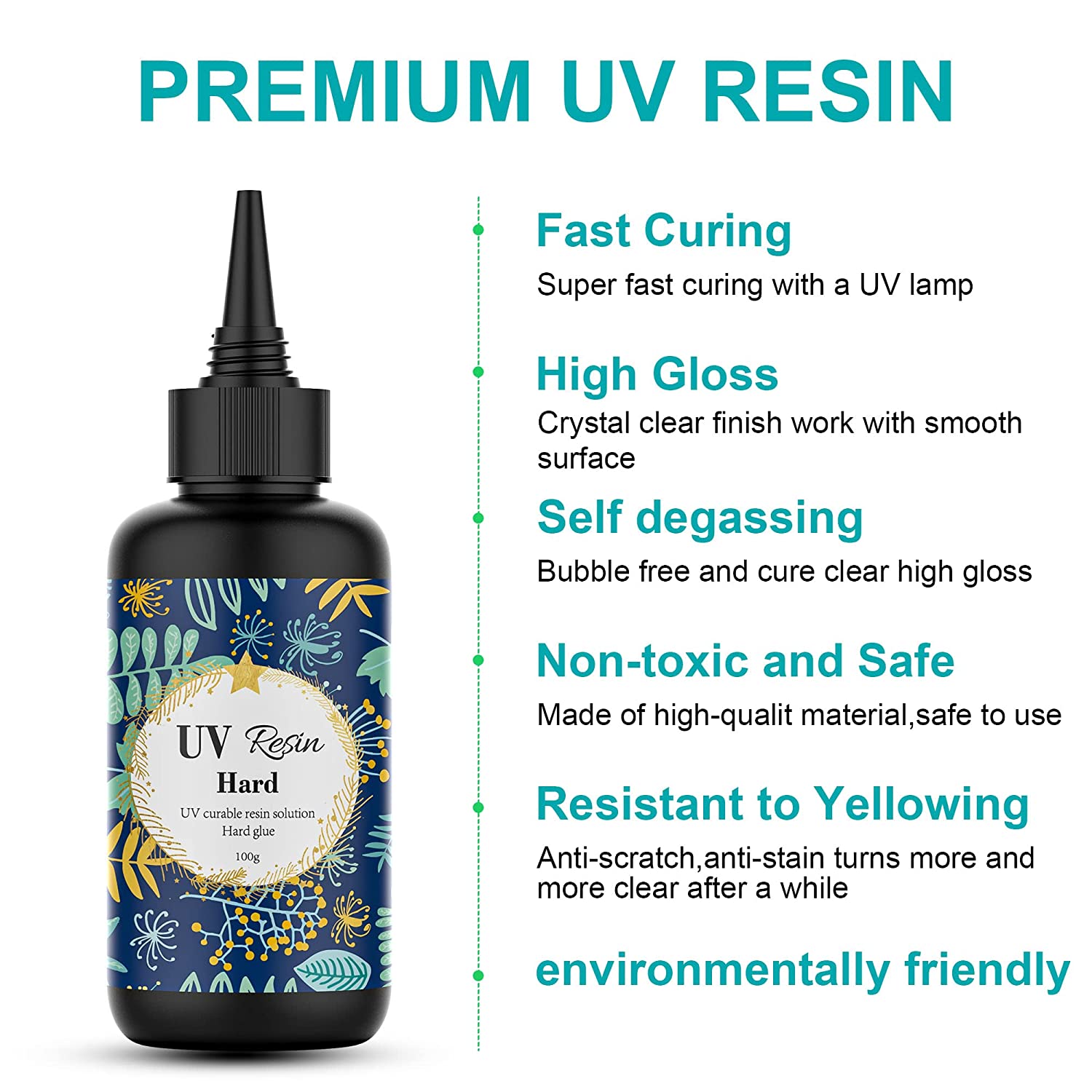 UV Resin with Light Jewelry Making: 100g Crystal Clear Hard Glue Epoxy  Resin for Beginners DIY Art Crafts Casting Curing