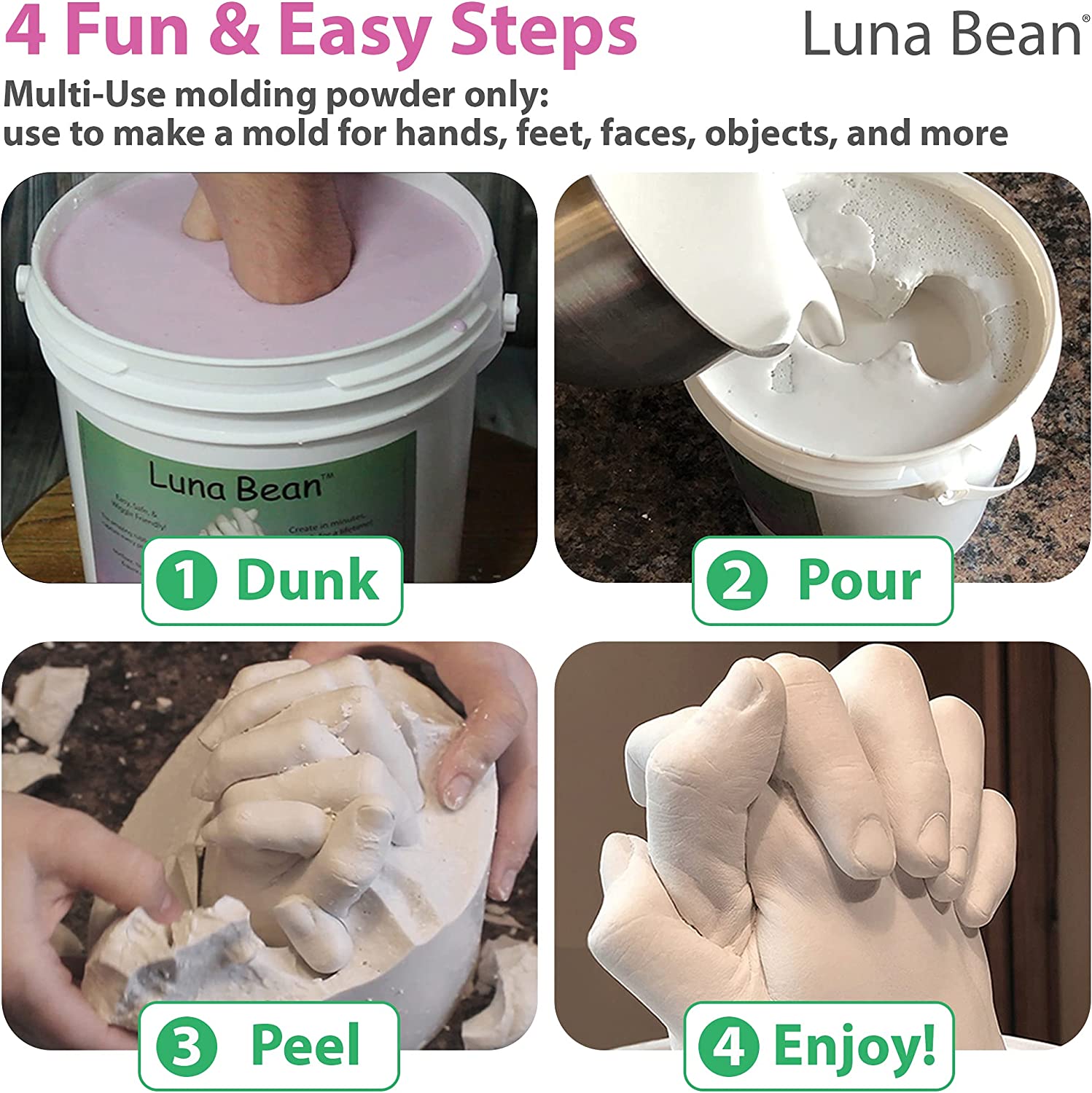 Alginate Molding Powder for Hand Casting Kit & Multi-Use Projects - 3 lb  Casting Plaster Material - Family Keepsakes- Create-a-Mold by Luna Bean