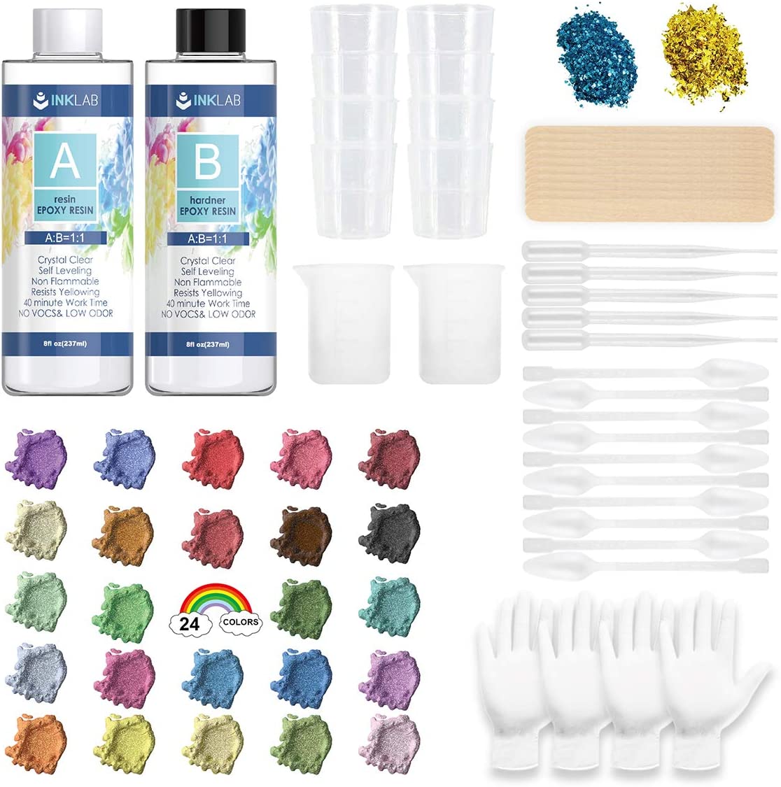Epoxy Resin Crystal Clear Casting Kit 16 Oz Coating Resin Starter Kit for  Beginners Jewelry Tumblers Arts Crafts, Mica Powders, Mixing Sticks,  Silicone Cups, Gloves, Pipettes
