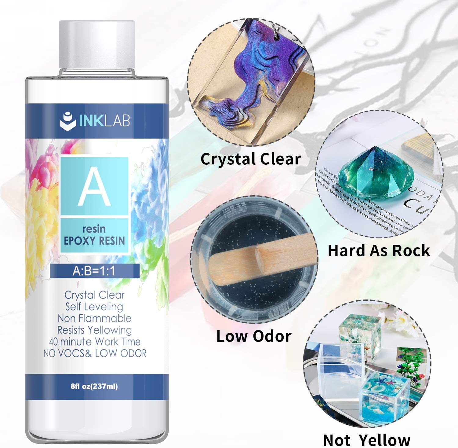 Crystal Clear Epoxy Resin Hardener 1:1 Mixing Ratio Crystal Clear Best for  Jewelry, Art, Silicone Molds and More 