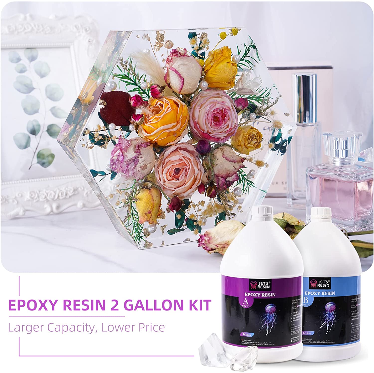 Let's Resin 32oz Crystal Clear Epoxy Resin Art Crafts 2 Part Epoxy Bubble-Free, Low Odor, Yellowing Resistance