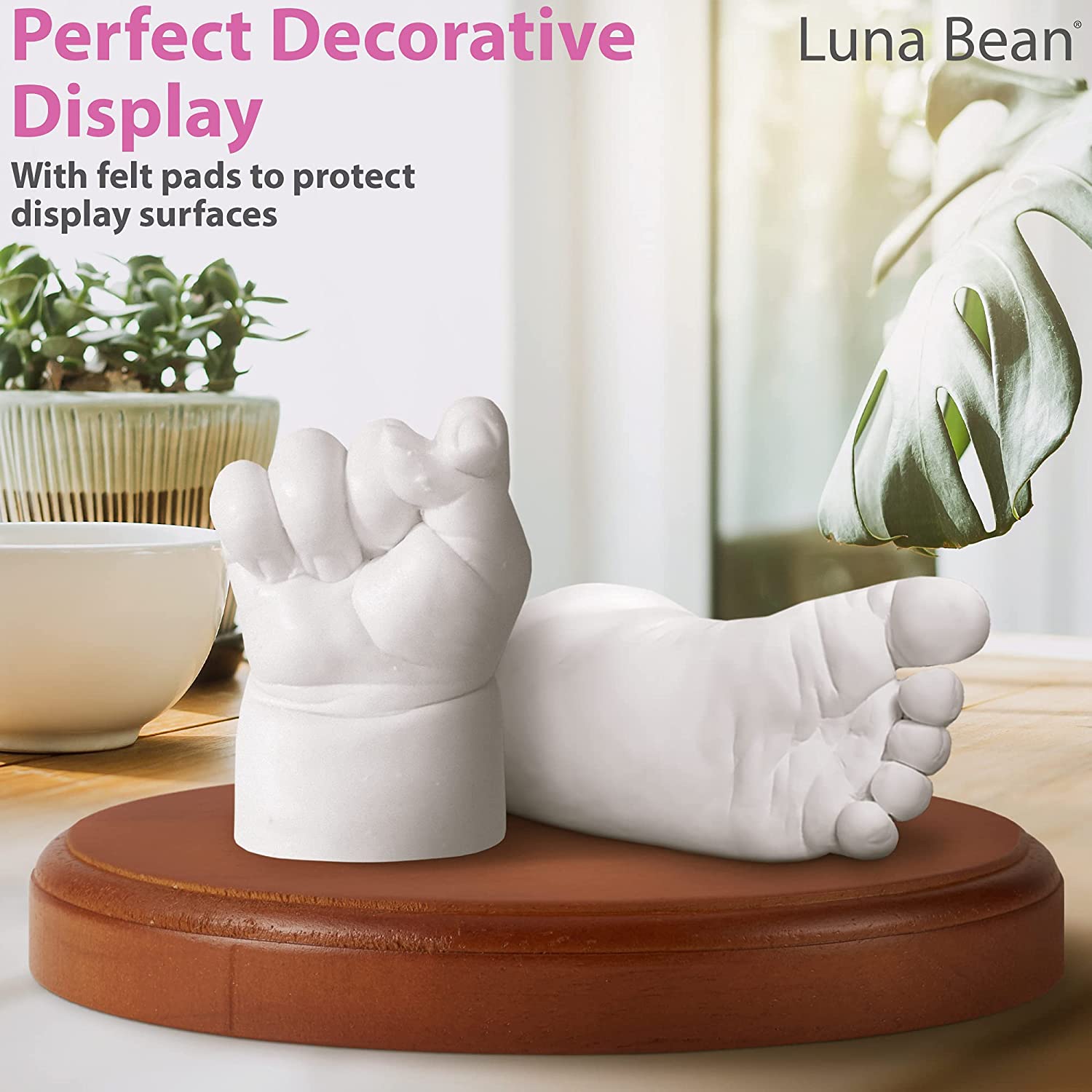 Luna Bean Round Wood Base - Hand Casting Sculpture Base for Luna Bean Hand  Casting Kit - 6 Round Solid Wood Keepsake Display with a Semi-Gloss Finish