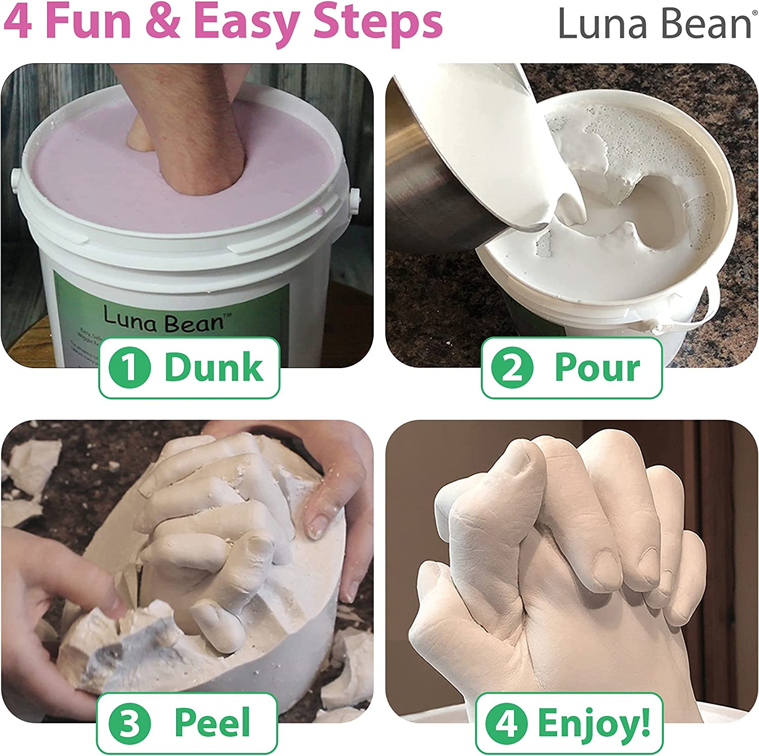 Luna Bean Keepsake Hands Casting Kit - Large | DIY Plaster Statue Molding  Kit | Hand Holding Craft for Couples, Adult and Children