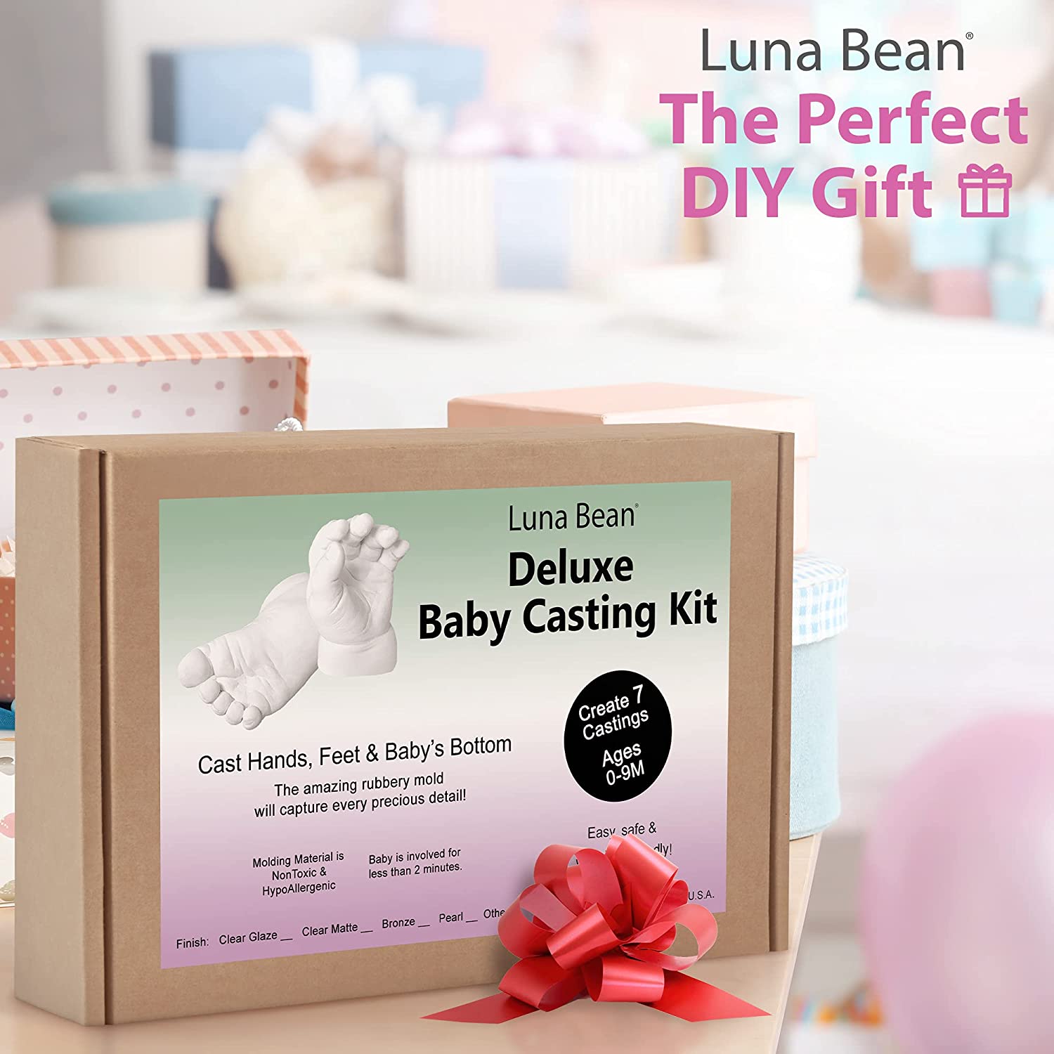 Luna Bean Baby Keepsake Hand Casting Kit - Plaster Hand Molding Casting Kit for Infant Hand & Foot Molding - Baby Casting Kit for First Birthday, Chr