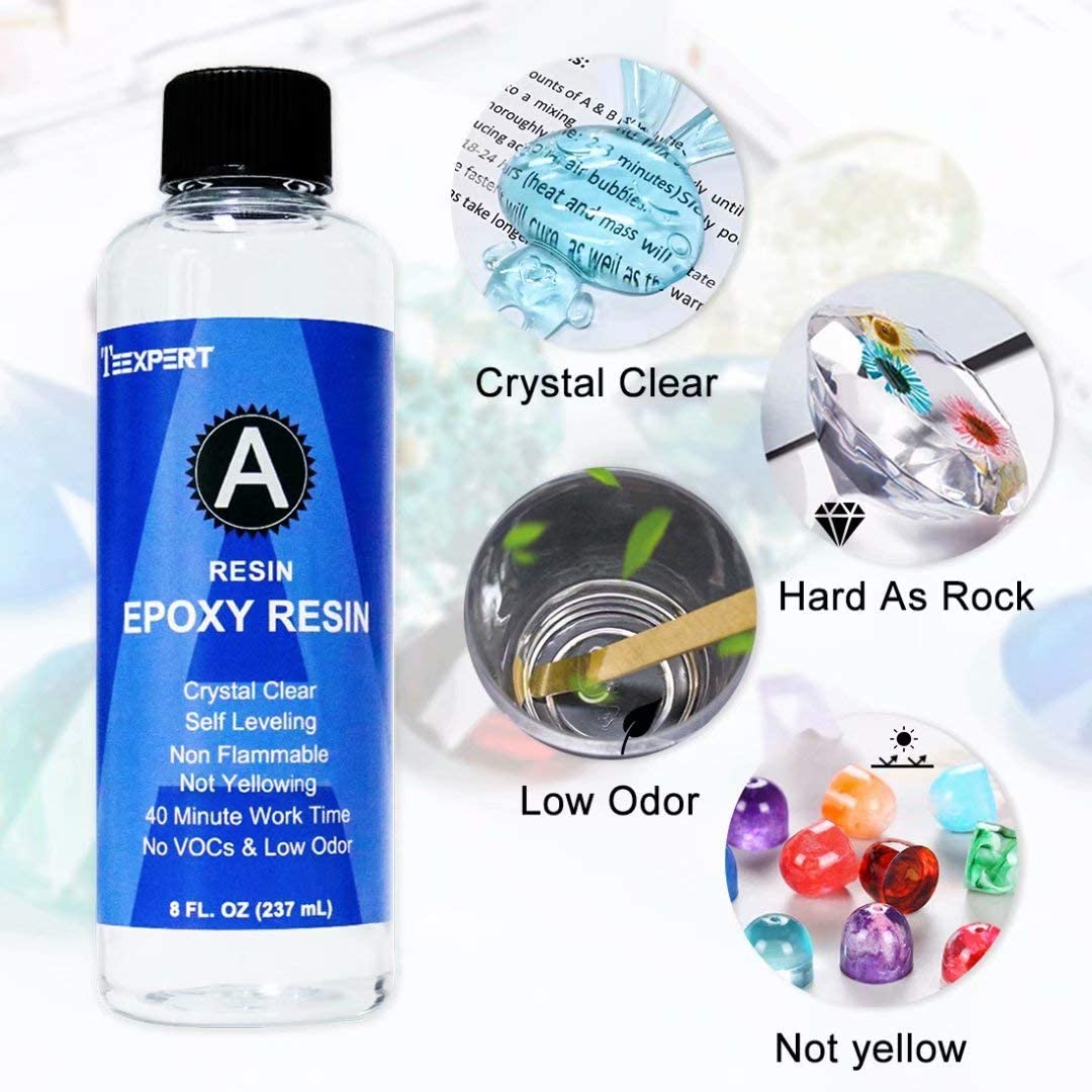 Teexpert Epoxy Resin Crystal Clear: 16oz Epoxy Resin Kit 3X Yellowing Resistant High Gloss for Casting Coating Art DIY Craft Jewelry- 2 Part(8OZ