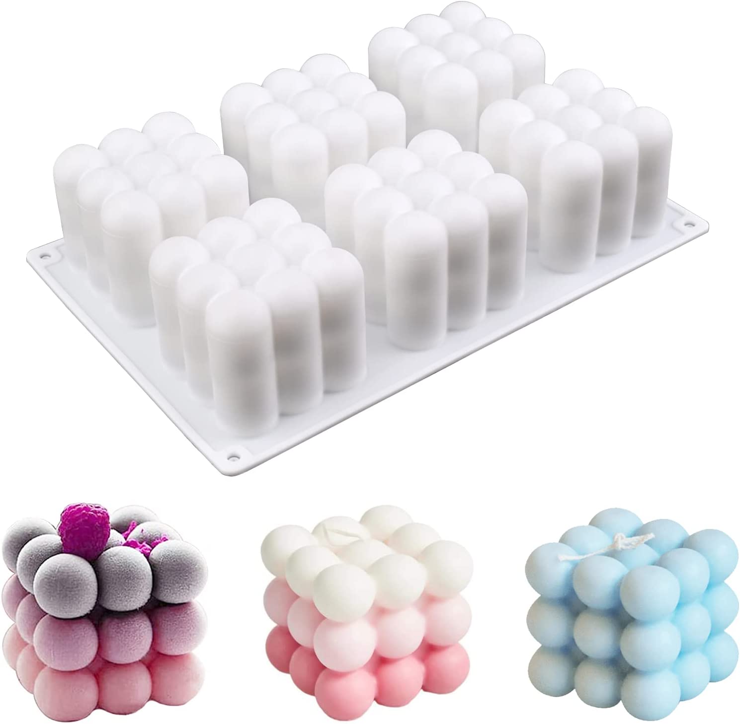 SILICANDO Bubble Candle Silicone Mold, 15 in1 Handmade Soy Wax Mold, 3D  Mini Bubble Cube Ball Resin Candle Mold, Mousse Cake Mold for Soap,  Pudding