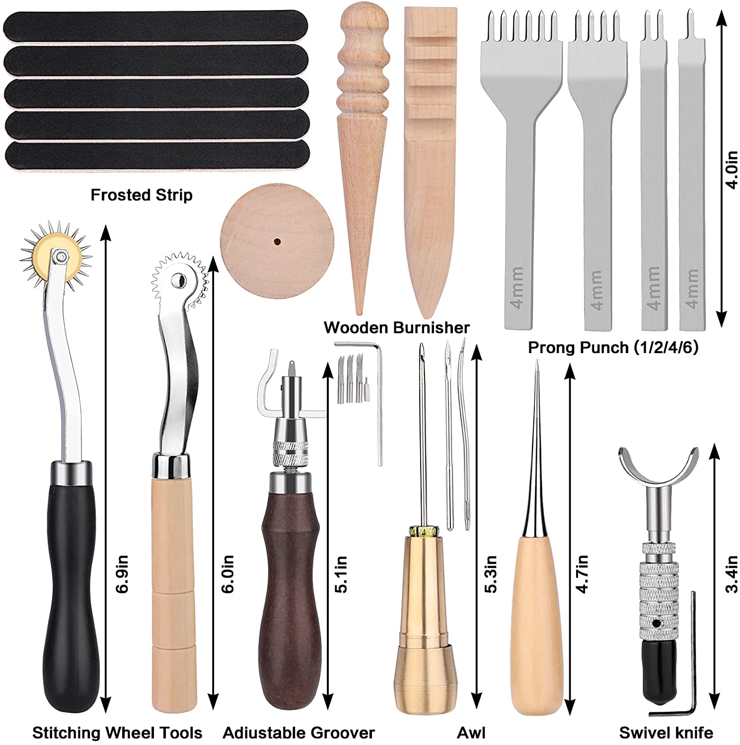 UOOU 46Pcs Leather Craft Tools Kit Leather Working Tools Basic Leather  Sewing Repair kit Waxed Thread Prong Punch Snaps and Rivets Kit Hand Sewing  Needles Awl for Leather Shoes Bag Belt Repairing