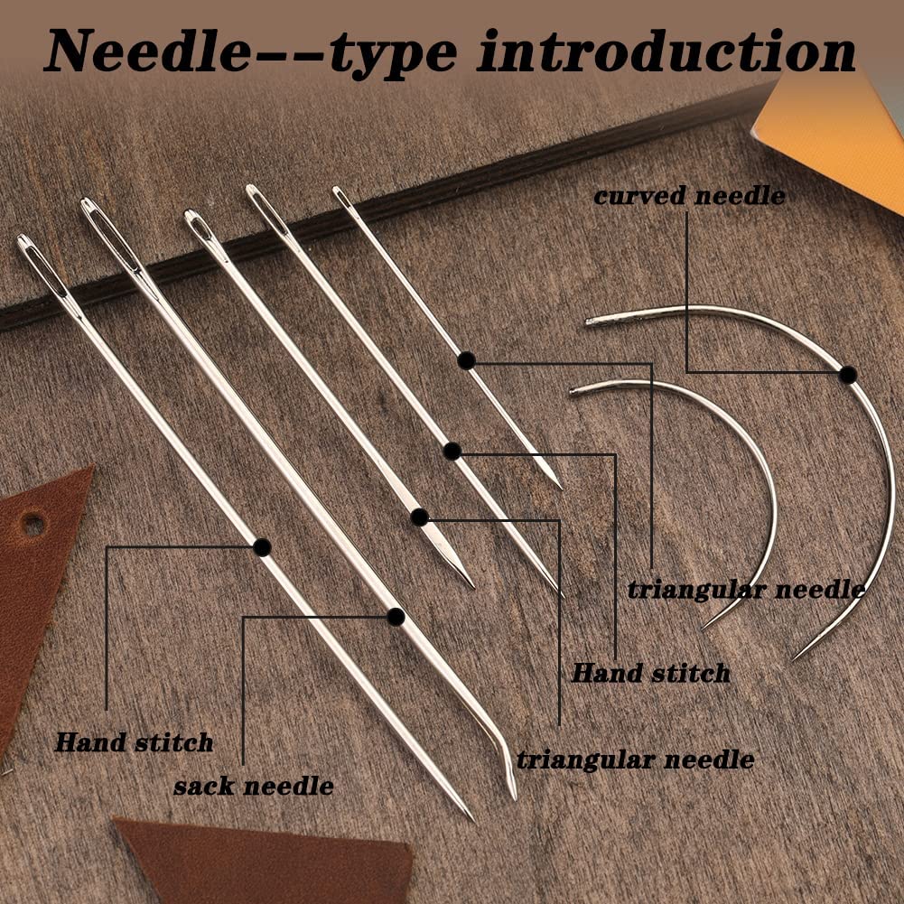 14 Pcs Leather Sewing Kit, Leather Working Tools,Leather Kit with Big Eye Sewing  Needle Including Leather Waxing Thread, Awl, Finger Cover, Mainly for Leather  Sewing, Canvas Repair, Book Binding