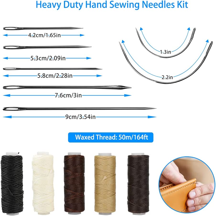 Upholstery Repair Sewing Thread Kit and Heavy Duty Household Hand Needles,  Including 7 Styles of Leather Canvas 