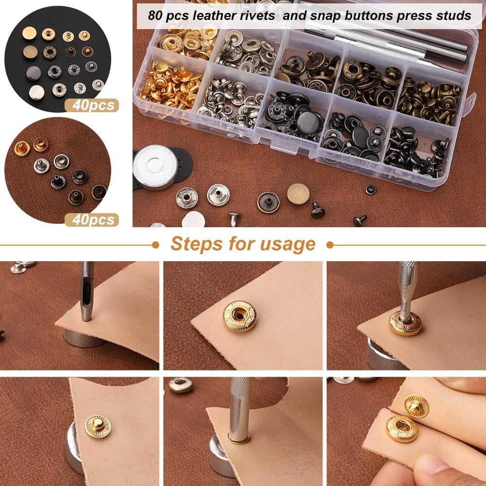 Jupean 424 Pieces Leather Working Tools and Supplies, Leather Craft Kits with Instructions, Leather Sewing Kit, Leather Tool Holder, Wooden Storage