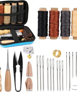 183Pcs Leather kit,Leathercraft Working Tool Kit with Saddle Making Tools  Set,Leather Rivets Kit,Prong Punch,Leather Hammer for Leather