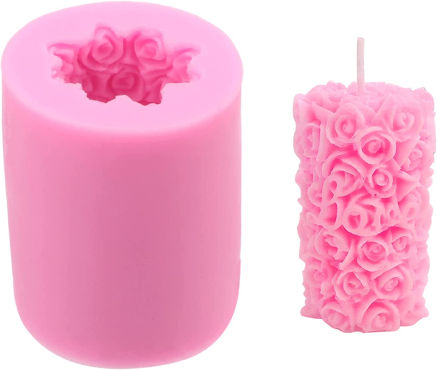 Cylinder Rose Flower Silicone Candle Mold for Handmade Soap, Bath