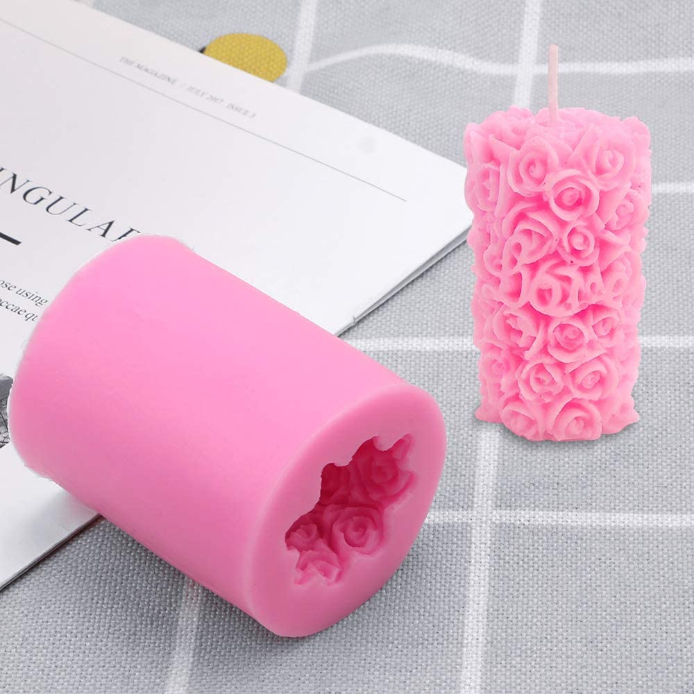 Candle Making Molds, 4pcs DIY Silicone Candle Mold, Cylinder Candle Molds  for Candle Making, Rose Silicone Molds for Candles, Handmade Silicone Soap