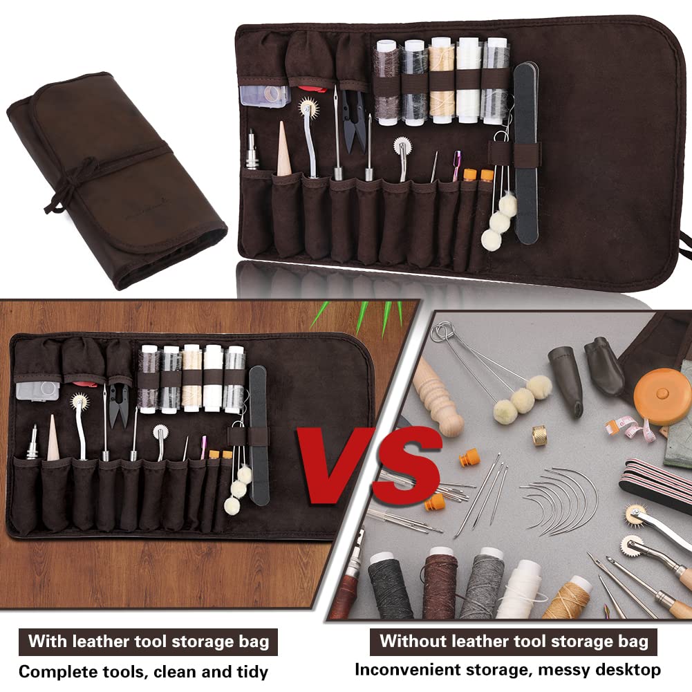Leather Working Tools Leather Craft Kit and Supplies Upholstery Repair Kit  with Waxed Thread Stitching Groover Awl for Punch Stitching,240 Sets Punk