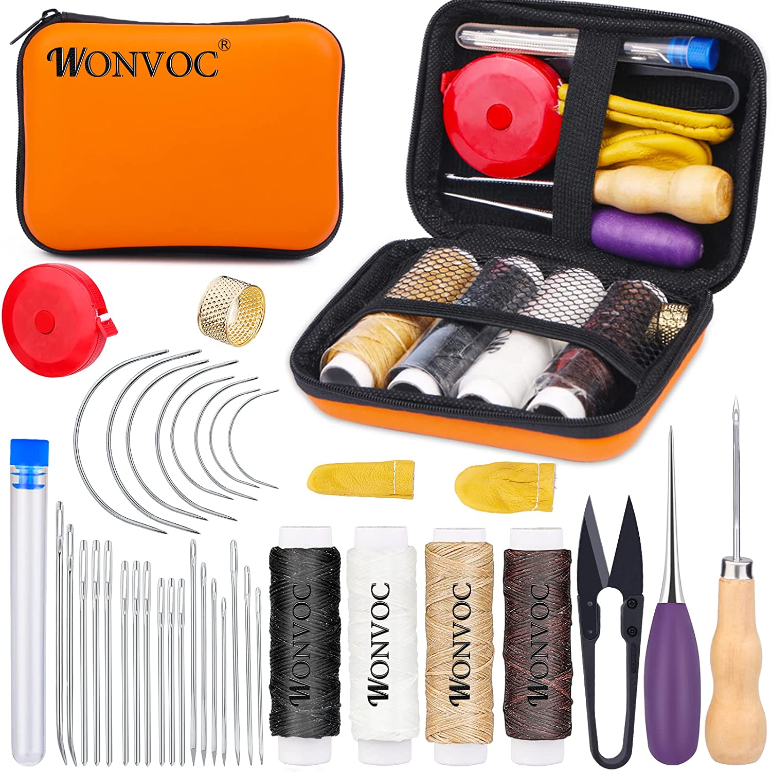 Leather Sewing Upholstery Repair Kit with Sewing Awl Seam Ripper Leather Hand Sewing Stitching Needles Sewing Thread Leather Craft Tool Kit for