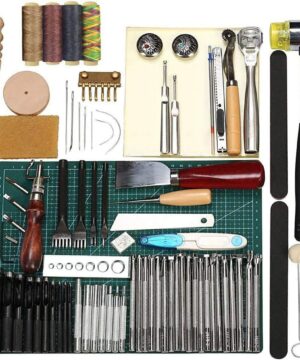 PLANTIONAL Leather Working Tools for Beginners: Professional Leather Craft  Kit with Waxed Thread Groover Awl Stitching Punch for Leathercraft Adults