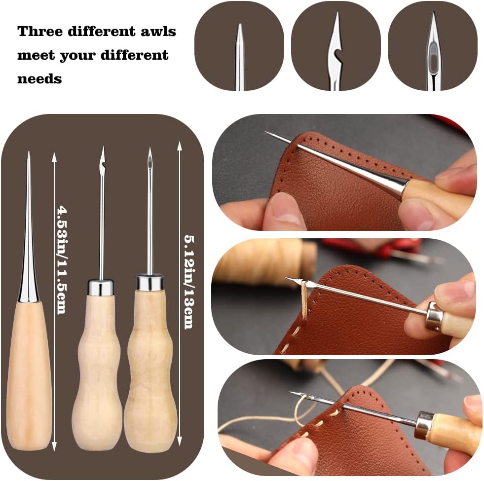 Leather Sewing Kit, Leather Working Tools and Supplies, Leather Working Kit  with Large-Eye Stitching Needles, Waxed Thread, Leather Upholstery Repair  Kit, Leather Sewing Tools for DIY Leather Craft 
