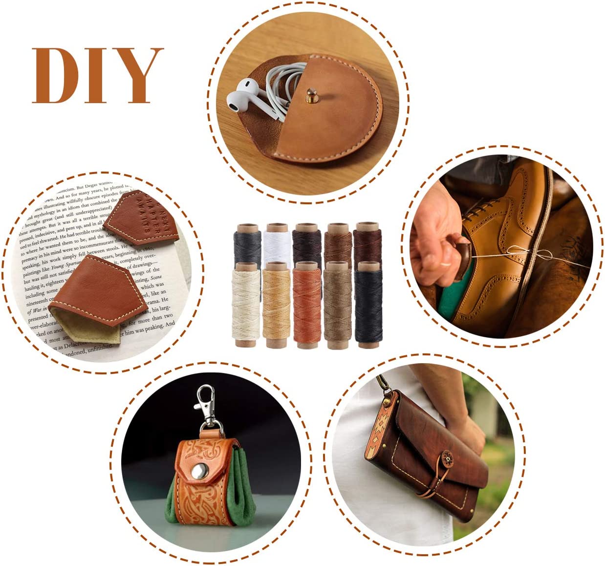 Jupean 424 Pieces Leather Working Tools and Supplies, Leather Craft Kits with Instructions, Leather Sewing Kit, Leather Tool Holder, Wooden Storage