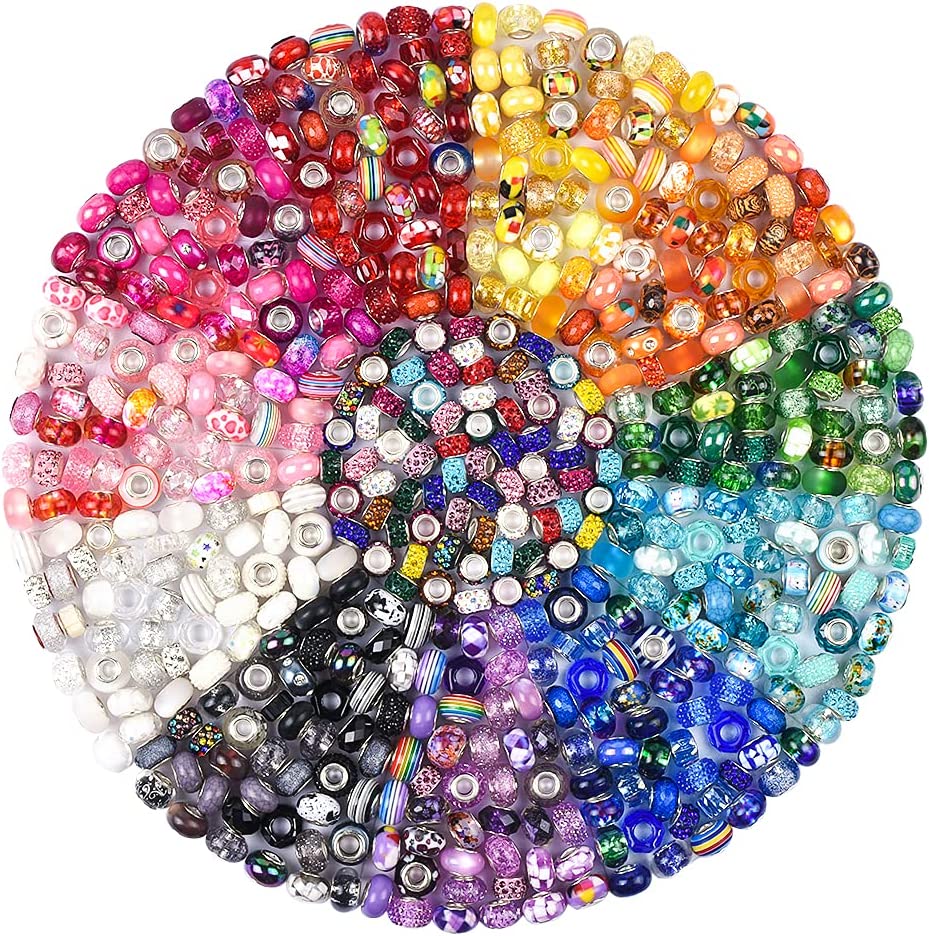 AIPRIDY 50Pcs 15x11mm Murano Large Hole Glass Beads with Silver Brass Cores  European Beads for Jewelry Making (Aqua)