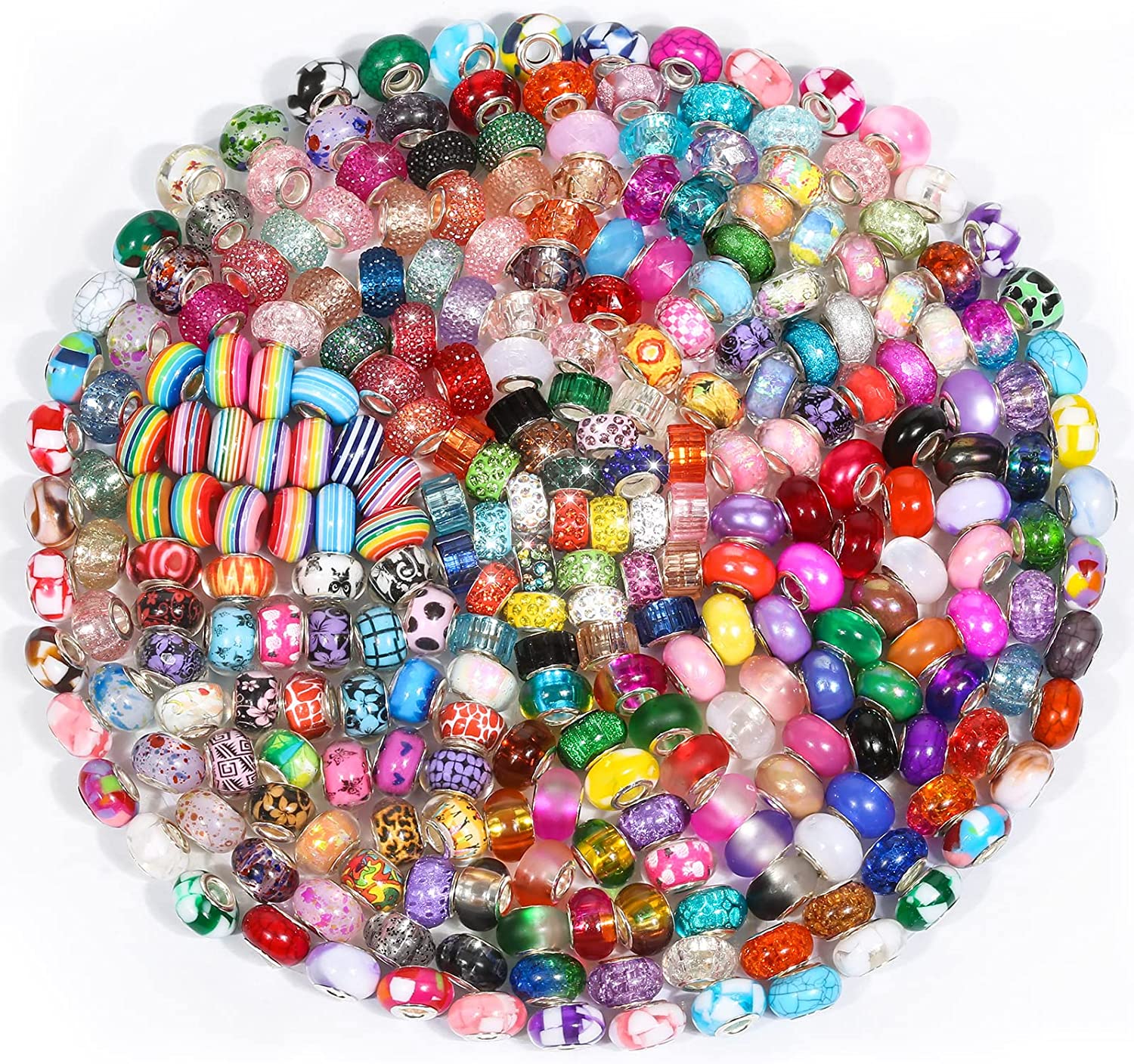 223 PCS Large Hole Glass Beads for Jewelry Making, Cludoo European Beads  Bulk Mixed Color Spacer Beads with Rhinestones Lampwork Beads for DIY Craft  Charms Bracelet Necklace Earring Making