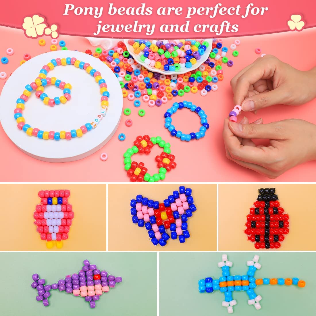 Transparent Red Pony Beads Great Craft Projects for All Ages Bead Jewelry,  Ornaments, Key Chains, Hair Beading Round Plastic Bead With Center Hole