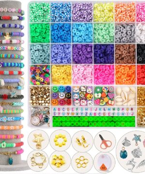 QUEFE 72 Colors Clay Beads for Bracelet Making Kit Flat Round Polymer Clay  Beads Spacer Heishi Beads for Jewelry Making with Random Pendant Charms Kit  Letter Beads and Elastic Strings