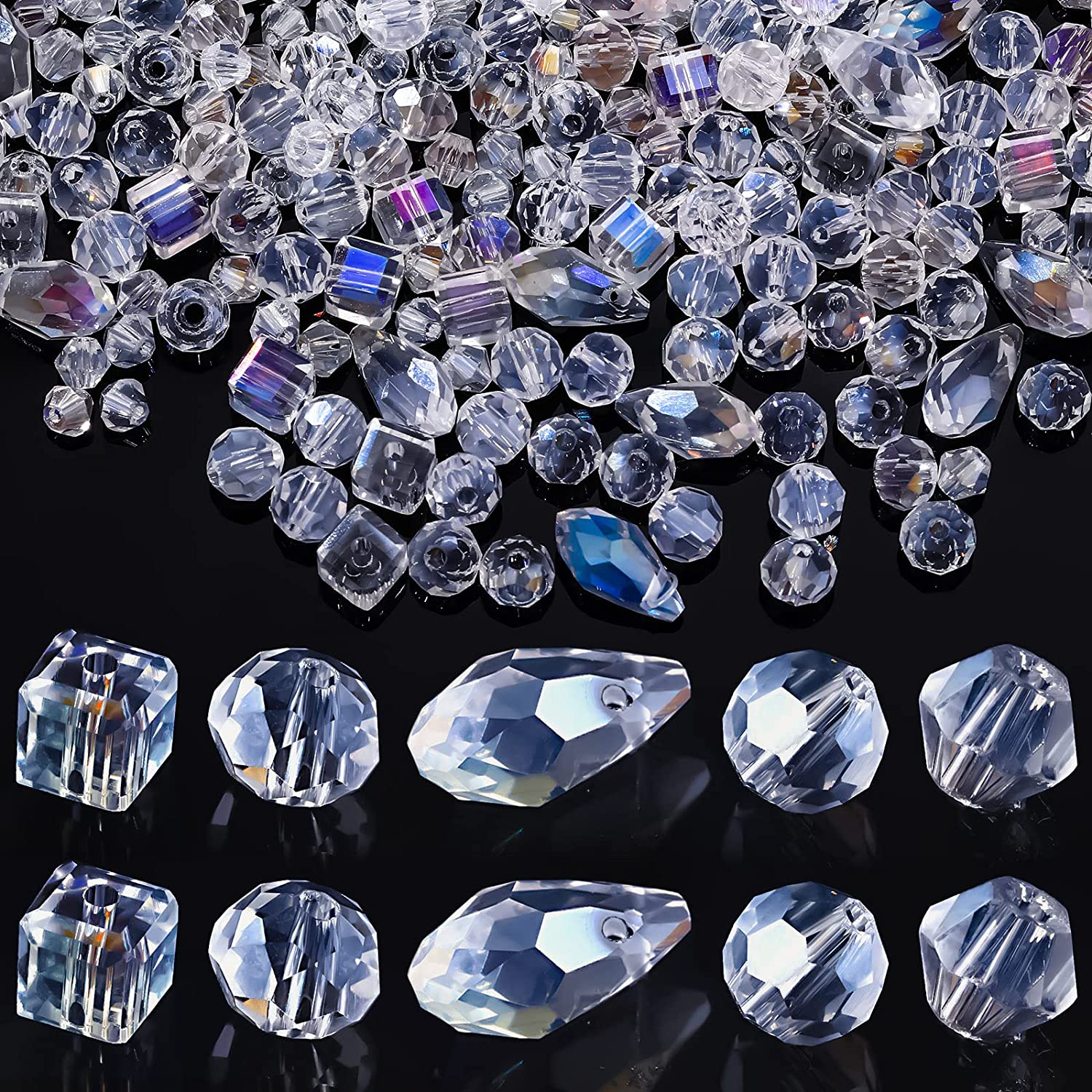 1100 Pieces Crystal Glass Beads for Jewelry Making AB Crystal Faceted Gemstone  Beads Rondelle Bicone Bicone Round Loose Spacer Beads for Craft Chandelier