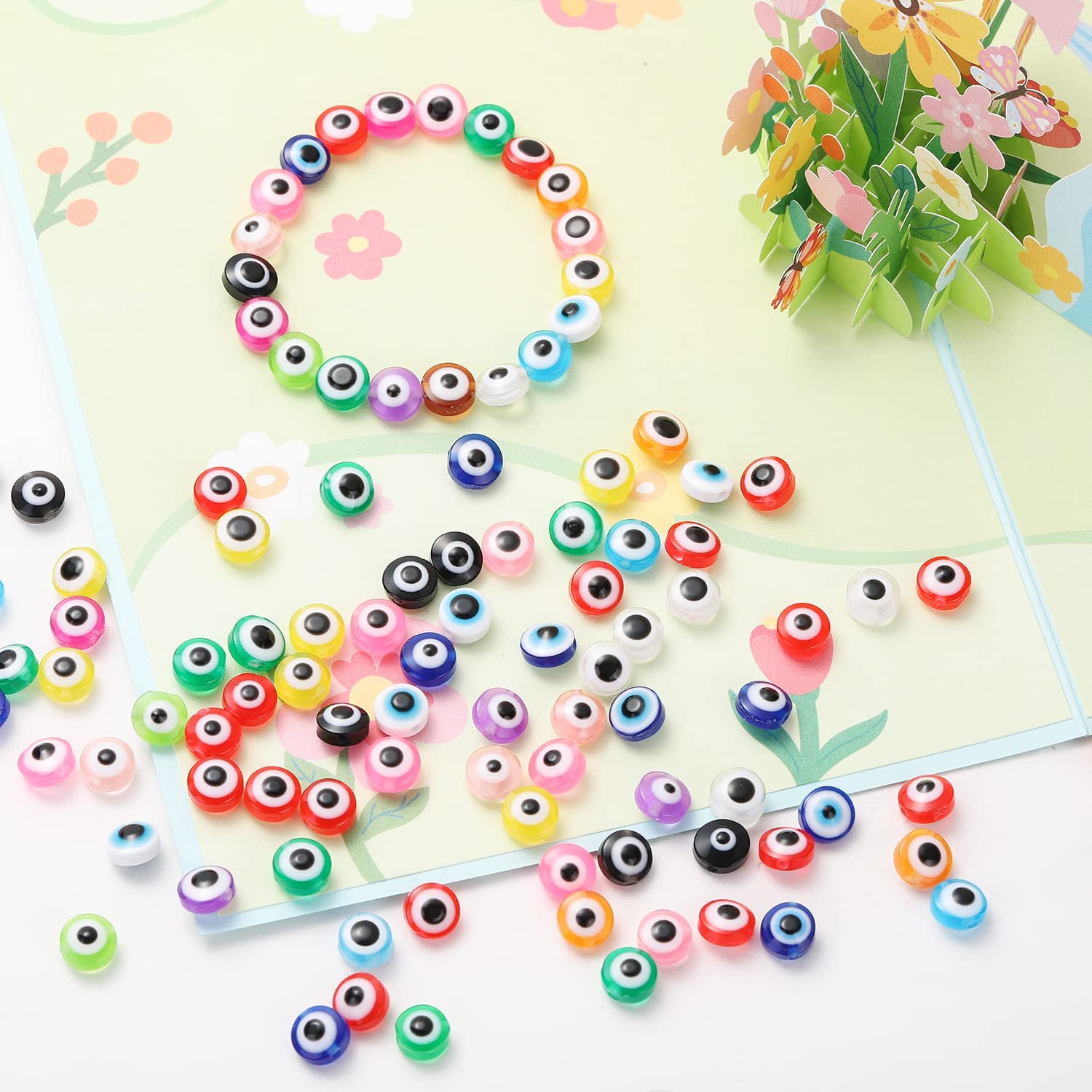 200 Pieces Evil Eye Beads 8mm Handmade Resin Evil Eye Beads Flat Round Evil  Eye Charms Beads for DIY Bracelets Jewelry Making (Mix Colors)