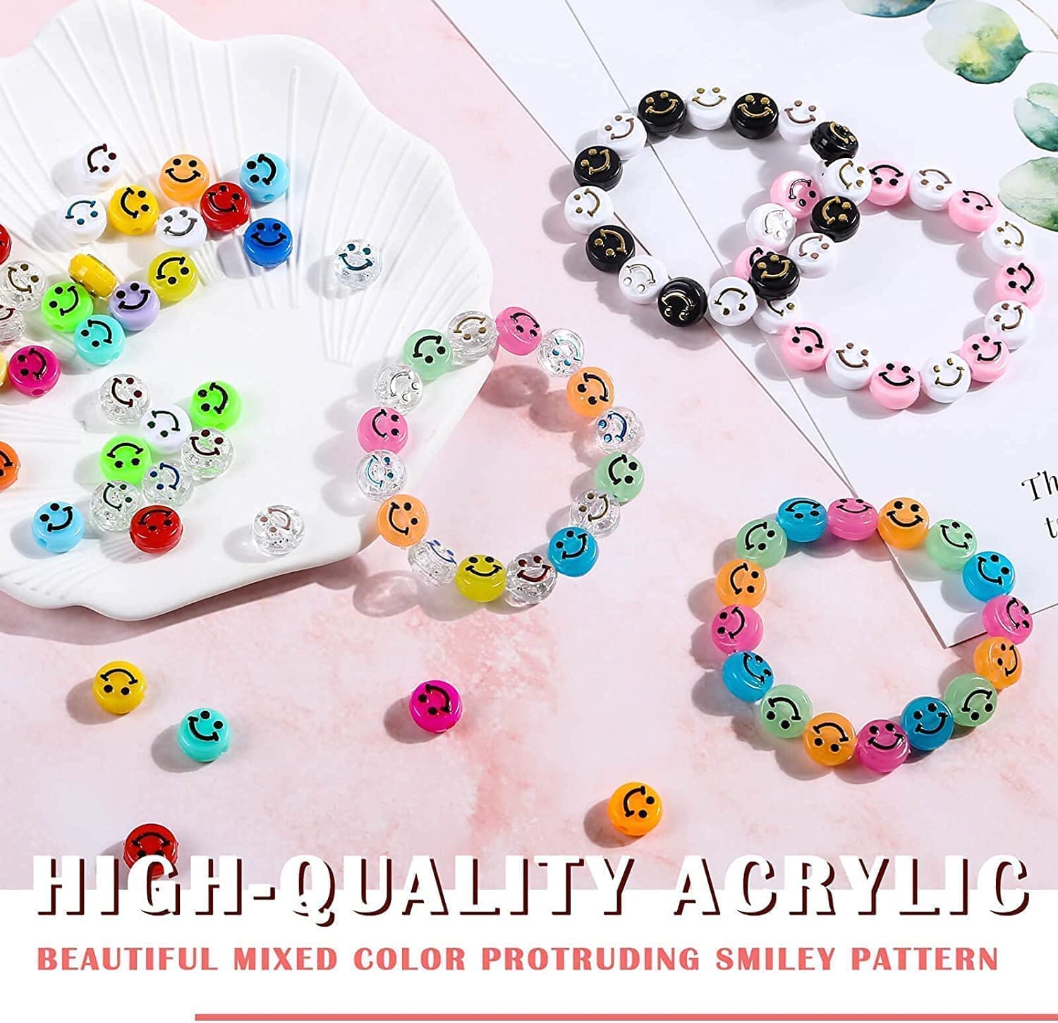 480 Pcs 14 Colors Acrylic Smiley Face Beads for Jewelry Bracelet