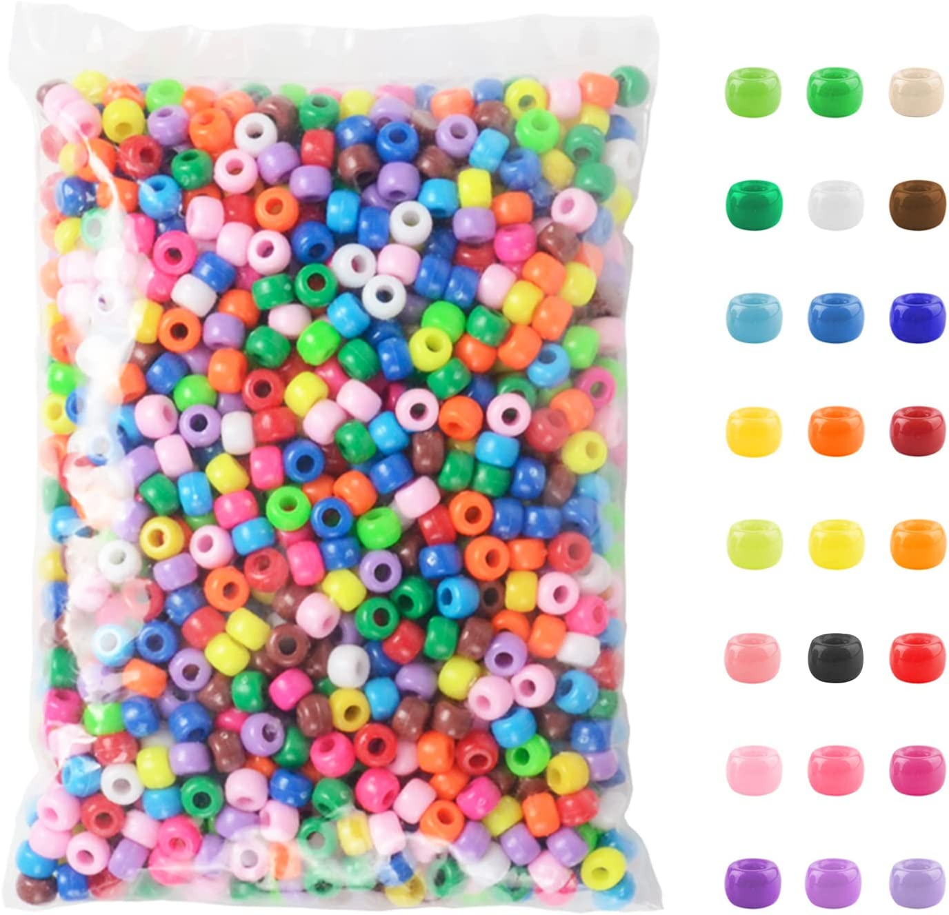 Simetufy 1200 Pcs Pony Beads Plastic Beads for Bracelet Making, Multi-Colored Beads for Hair Braiding, DIY Crafts, Kandi Jewelry, Key Chains and Ornam