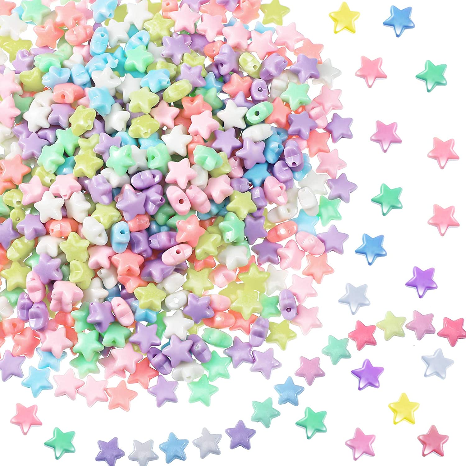 Mulutoo 500 Pcs Candy Color Acrylic Star Beads Colorful Assorted Mix Plastic Pastel Beads Spacer Beads Star Shape Pony Beads ,for DIY Jewelry Craft