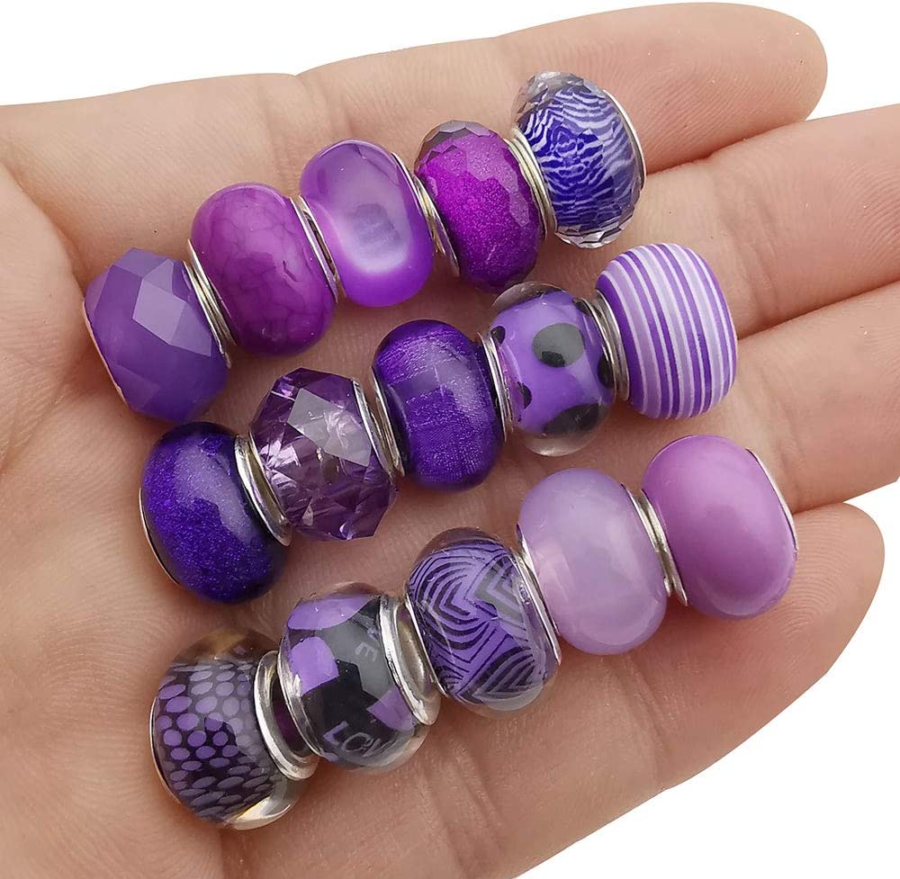 80 Pcs Assorted European Large Hole Beads, Spacer Glass Beads Rhinestone  Metal Macrame Charms Supplies for DIY Crafts Bracelets Necklaces Jewelry